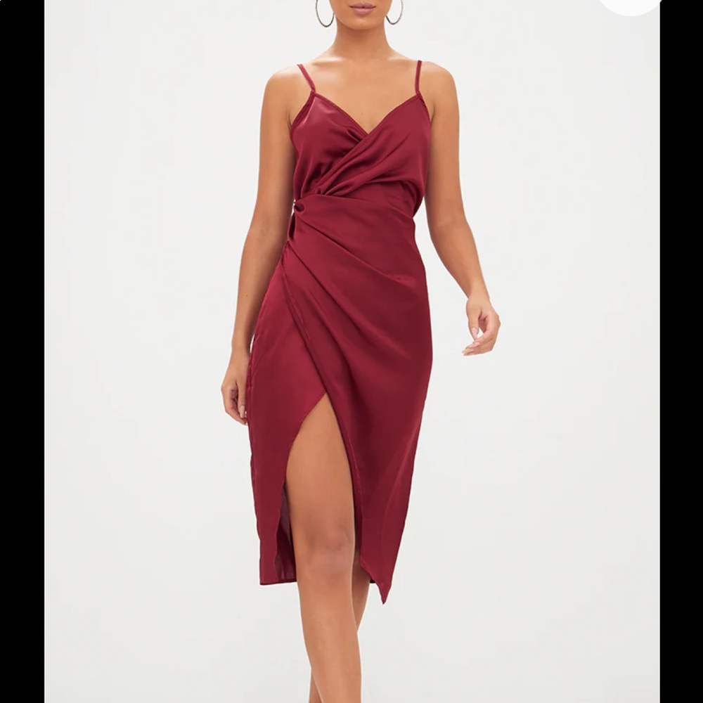 PrettyLittleThing Satin Twist Front Midi Dress